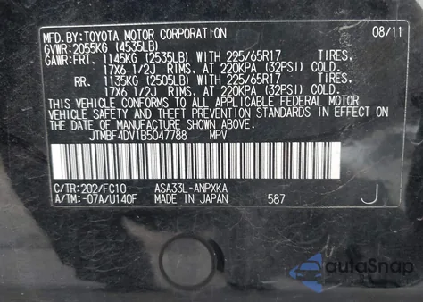 2011 Toyota Rav4 from USA, damaged, VIN JTMBF4DV1B5047788